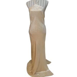 Morgan & Co. Shimmering Gold Backless Bodycon Halter Neck Dress Size M